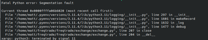 Pytest segfault with traceback